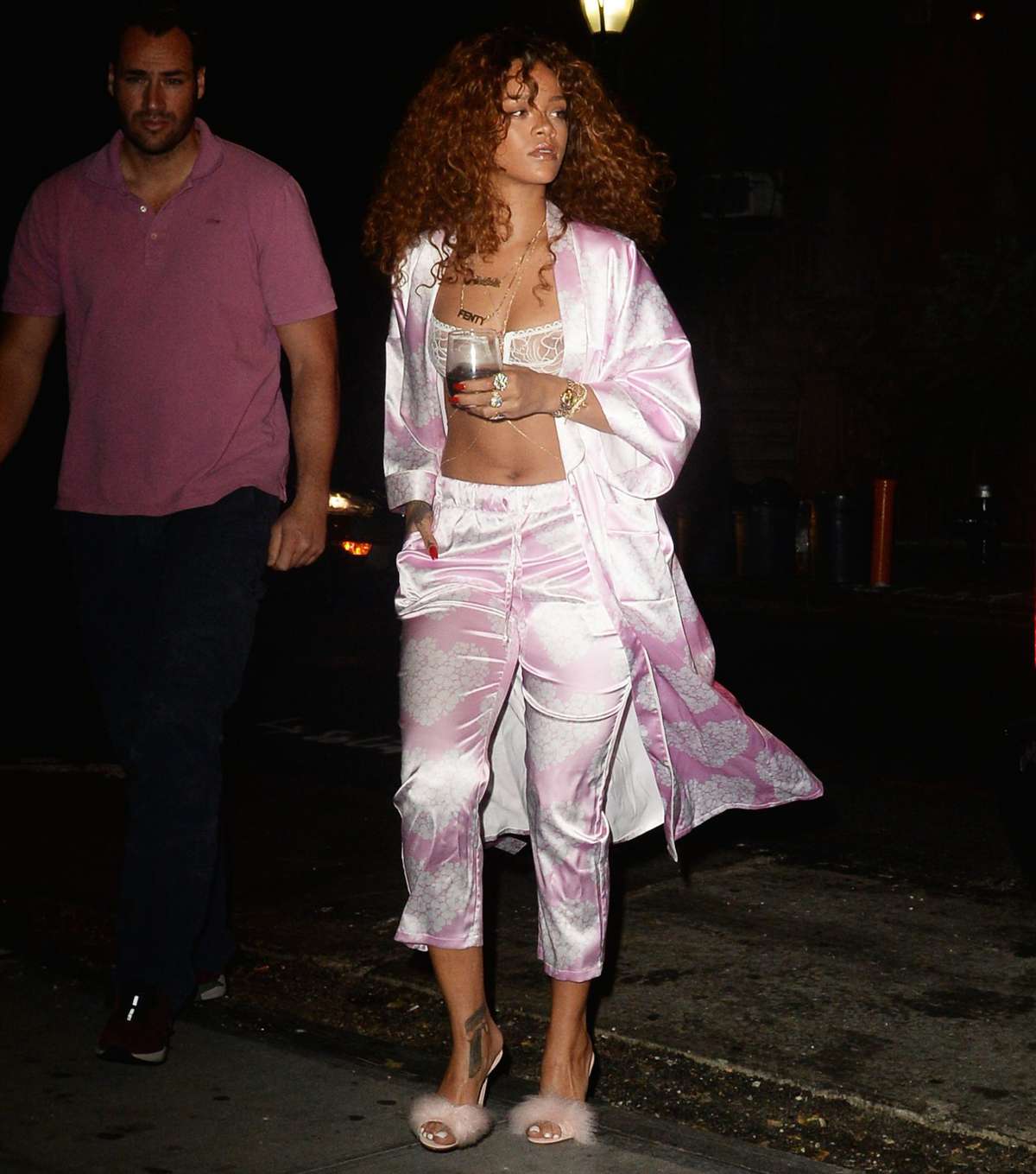 Rihanna Wears Fancy Pink Pajamas for a Night Out in N.Y.C. | InStyle