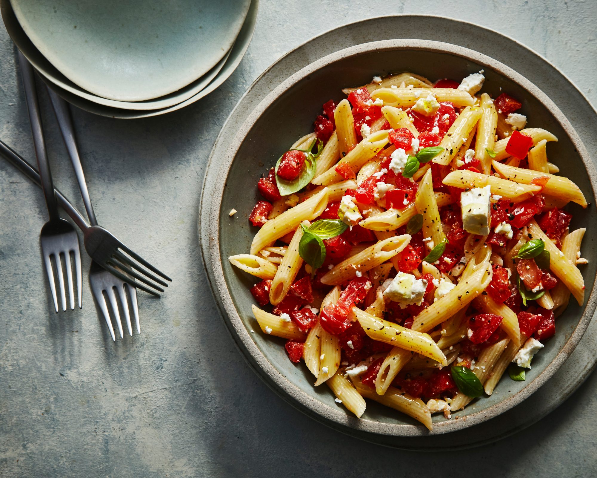 Pasta with Basil, Tomatoes, and Feta Recipe | MyRecipes