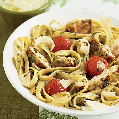 Pesto Fettuccine with Chicken Recipe | MyRecipes