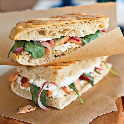 Grilled Smoked Salmon Panini With Red Onion Ribbons Recipe Myrecipes