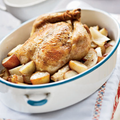 Double-Garlic Roast Chicken With Onion Gravy Recipe