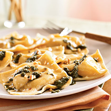 Chickpea Ravioli with Basil Pesto and Hazelnuts Recipe | MyRecipes