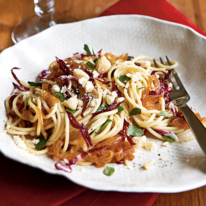 Spaghetti with Caramelized Onion and Radicchio Recipe | MyRecipes