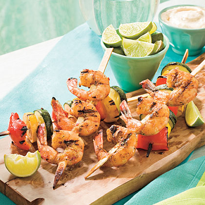 Shrimp and outlet vegetable skewers