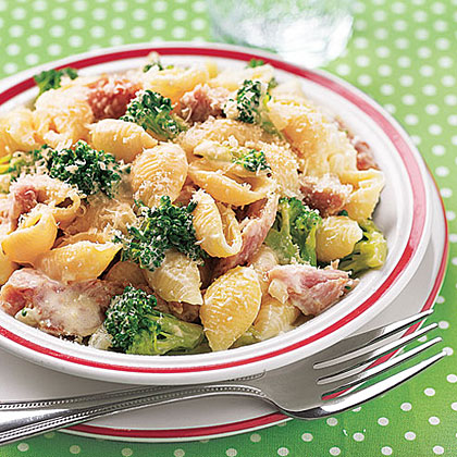 Creamy Pasta Shells with Broccoli and Ham Recipe | MyRecipes