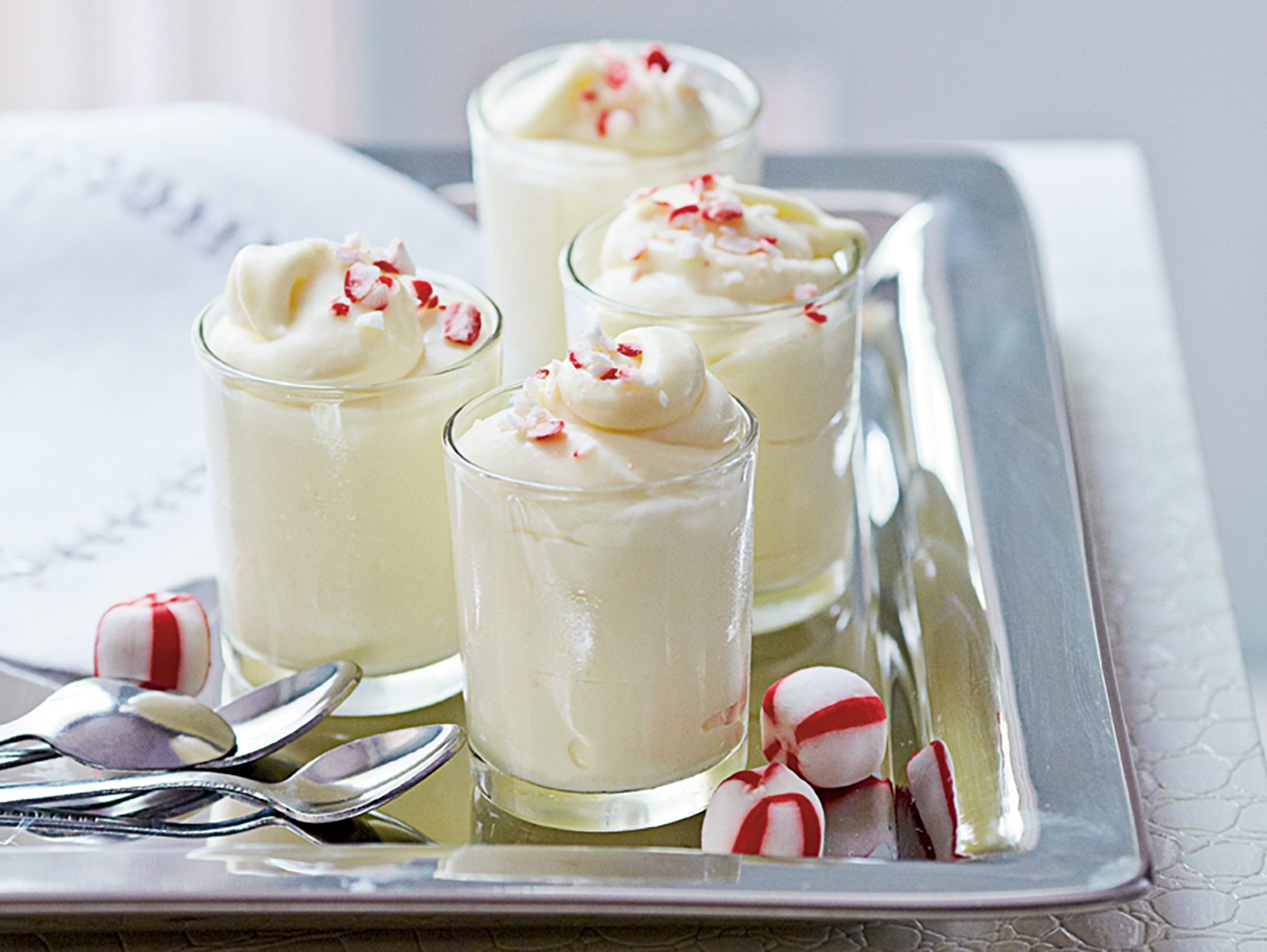 Candy Cane Chocolate Cups filled with Peppermint Mousse