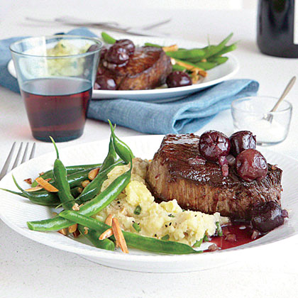 Seared Steaks With Red Wine Cherry Sauce Recipe Myrecipes