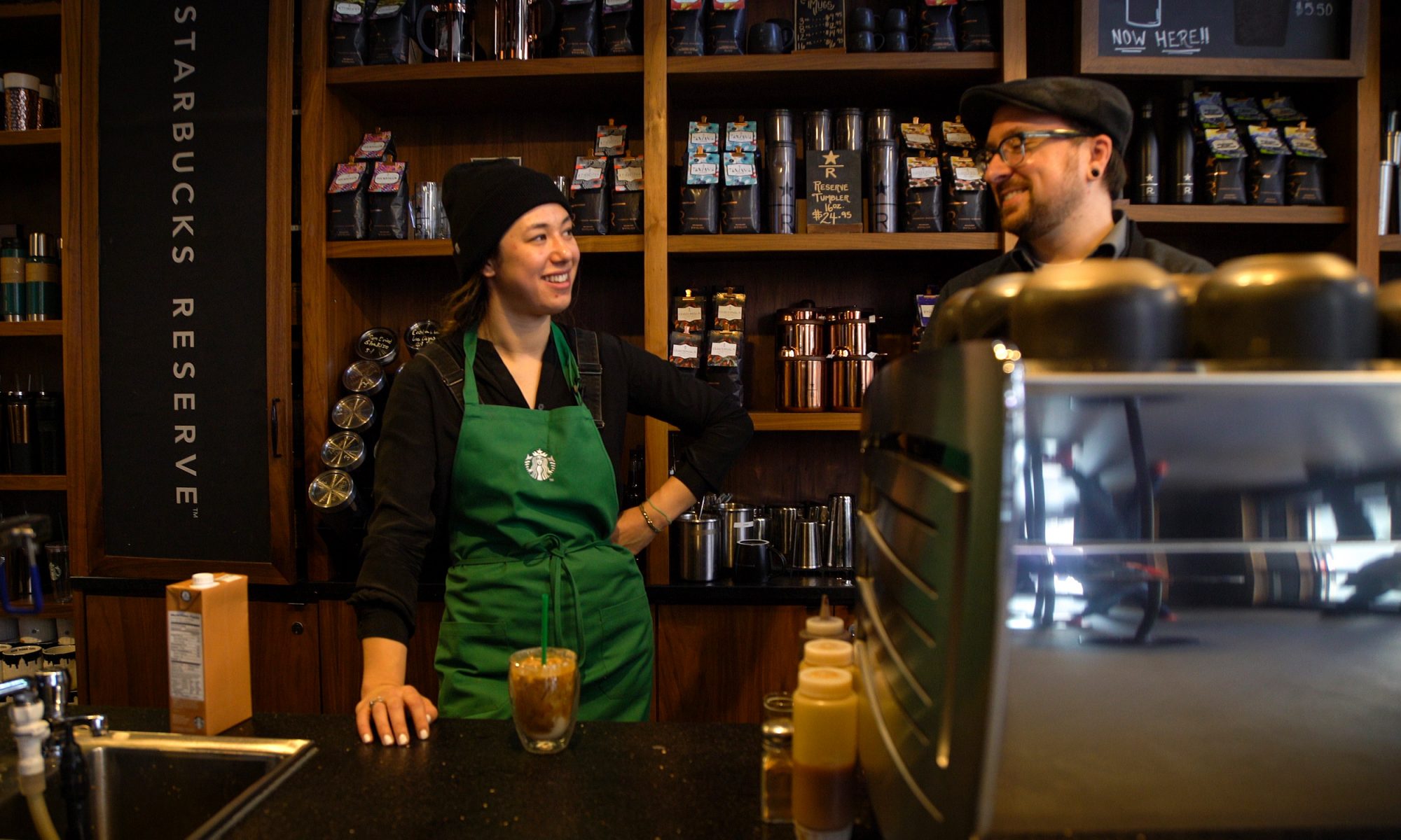 starbucks barista and customer