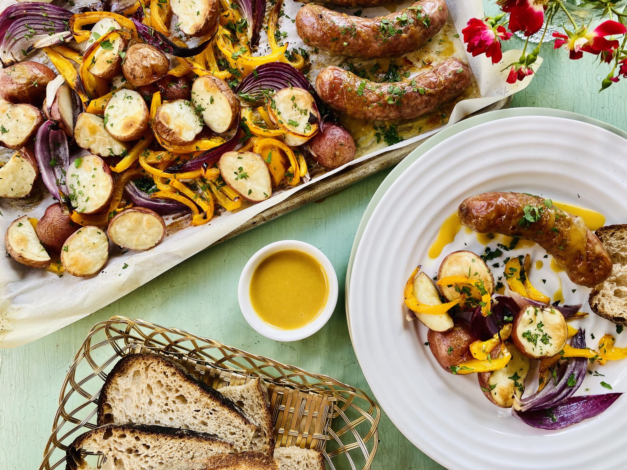 Sheet Pan Honey Mustard Sausages