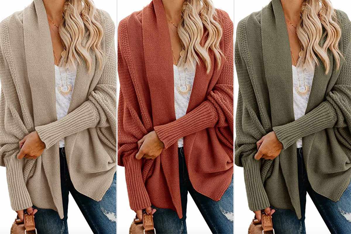 Imily Bela Women/'s Kimono Batwing Cable Knitted Slouchy Oversized Wrap Cardigan Sweater