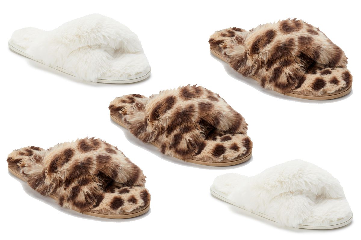 Secret Treasures SZ 11-12 Women's Luxe Faux Fur Two Band Slide Slippers leopard