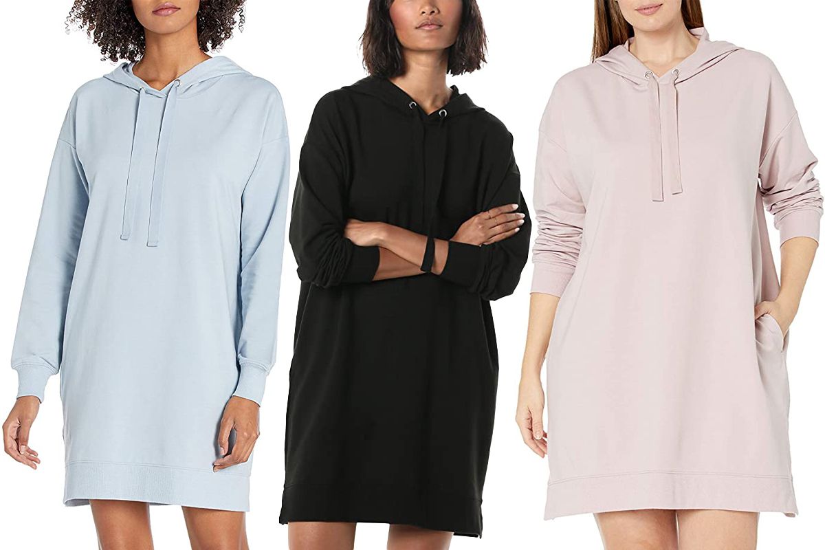 The Drop Womens Iona Long-Sleeve Hooded Mini Sweatshirt Dress