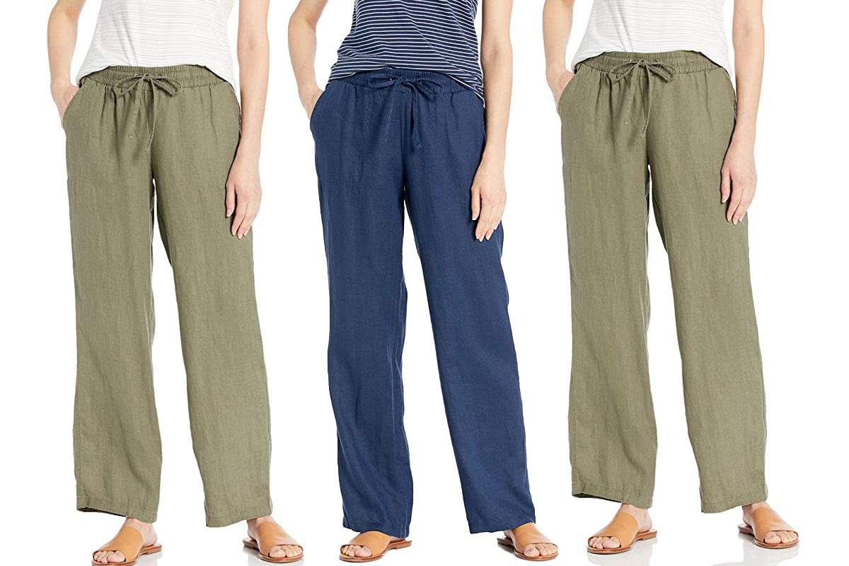 Metzuyan Womens Linen Summer Drawstring Trouser Pants Full Length Size 10 12 14