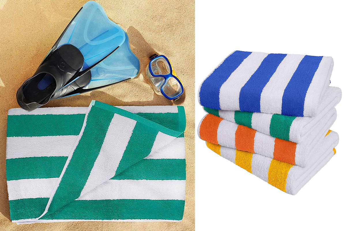 6 Large Beach Resort Pool Towels in Cabana Stripe SUN 30 x 60 100% COTTON NEW 