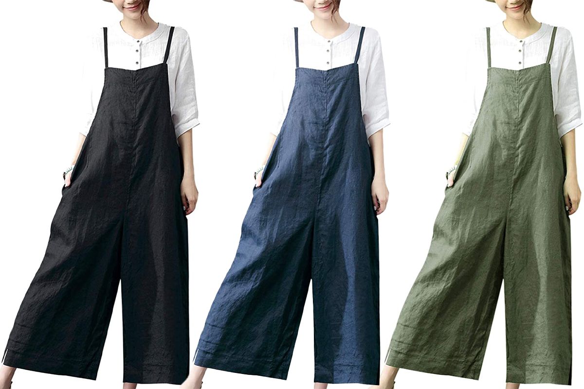 Fubotevic Womens Casual Linen Long Loose Jumpsuits Wide Leg Overalls Pants 