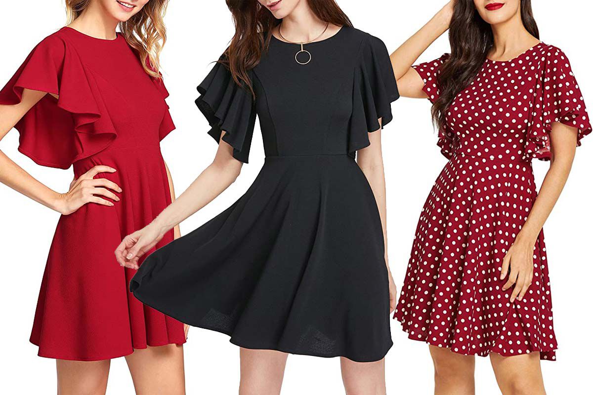 Dresses for Women Party,Womens Casual Summer Off The Shoulder Short Sleeve High Low Cocktail Skater Dress Swing Dresses