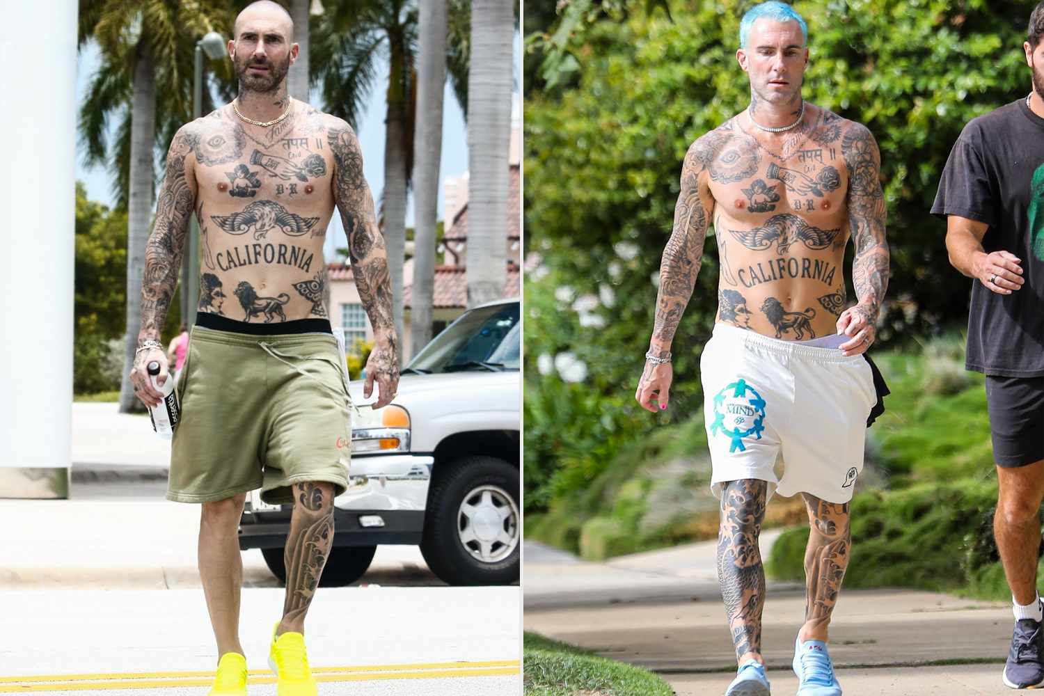 Adam Levine Dyes Hair Blue, Debuts New Butterfly Neck Tattoo PEOPLE.com.