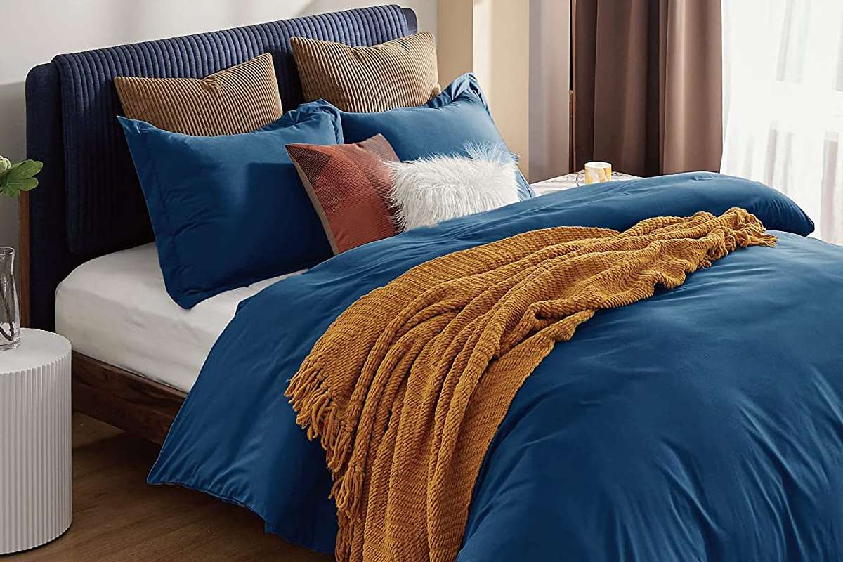 Duvet Cover And Pillow Sham, Blue And Gold King Size Duvet Cover Set White