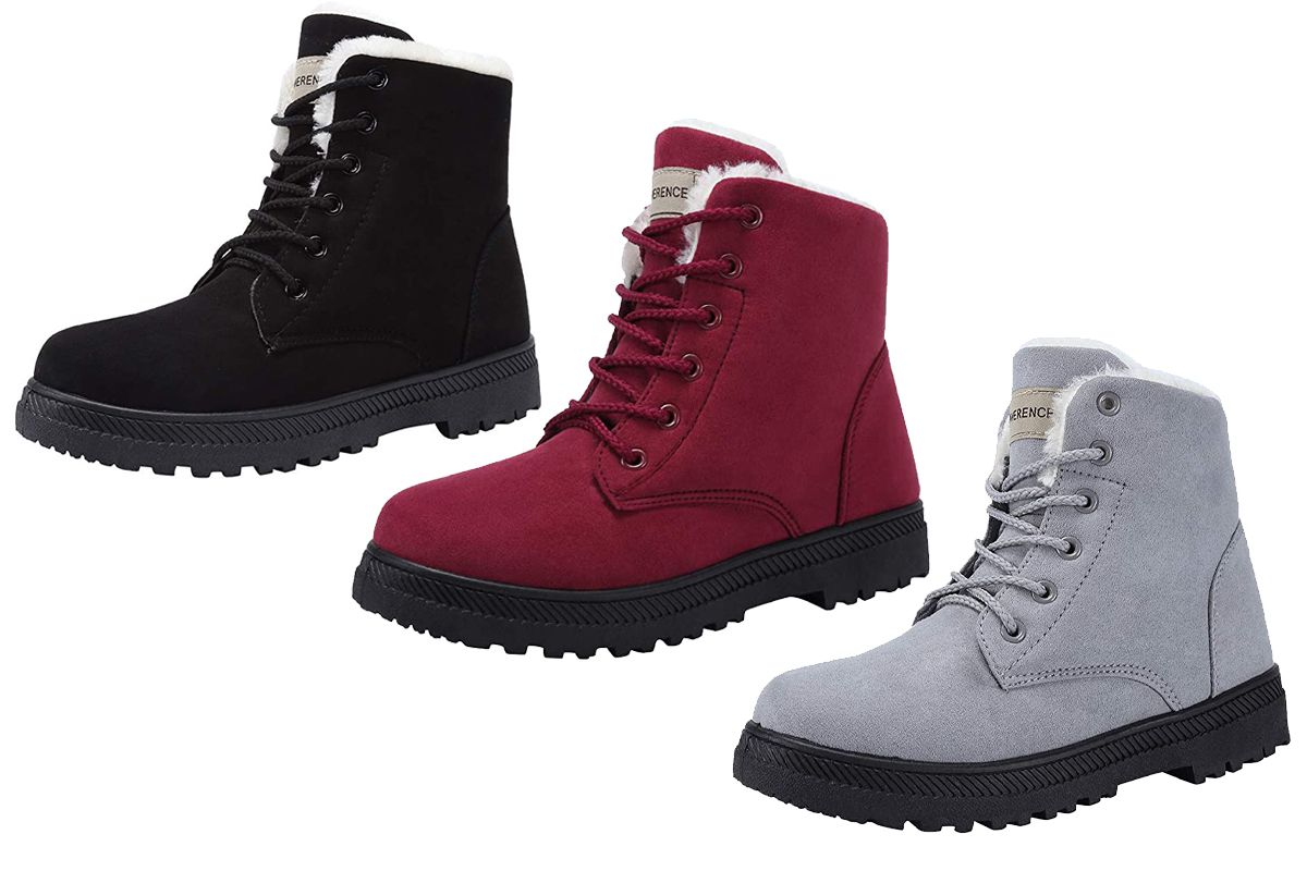 Womens Fur Linned Boots Winter Warm Combat Hiking Work High Top Ankle Shoes Size