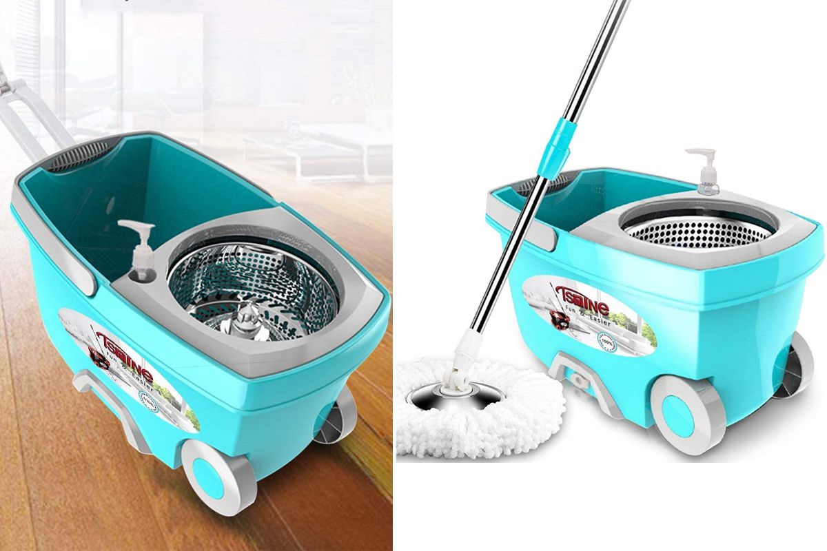 Upgraded Stainless Steel Deluxe 360 Spin Mop & Bucket Set Floor Cleaning System 