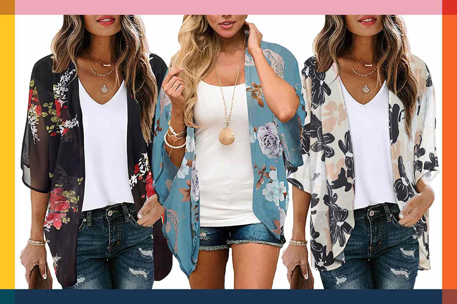 3/4 Sleeve Cardigan Tops for Women Summer Casual Beach Tunic Shirts Loose Fit Chiffon Comfy Blouses Tees