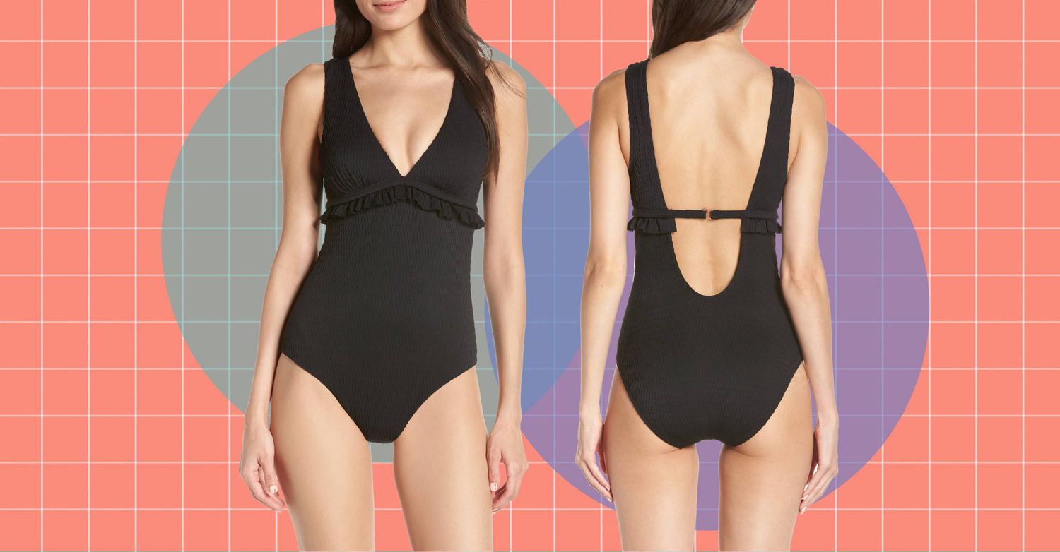 Echo Design Womens Solid Center Low-Back One-Piece Swimsuit 