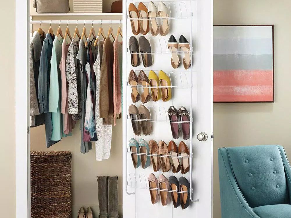 Grey mDesign Set of 2 Hanging Shoe Rack Ideal Wardrobe Storage Solutions Hanging Shoe Storage with 10 Compartments