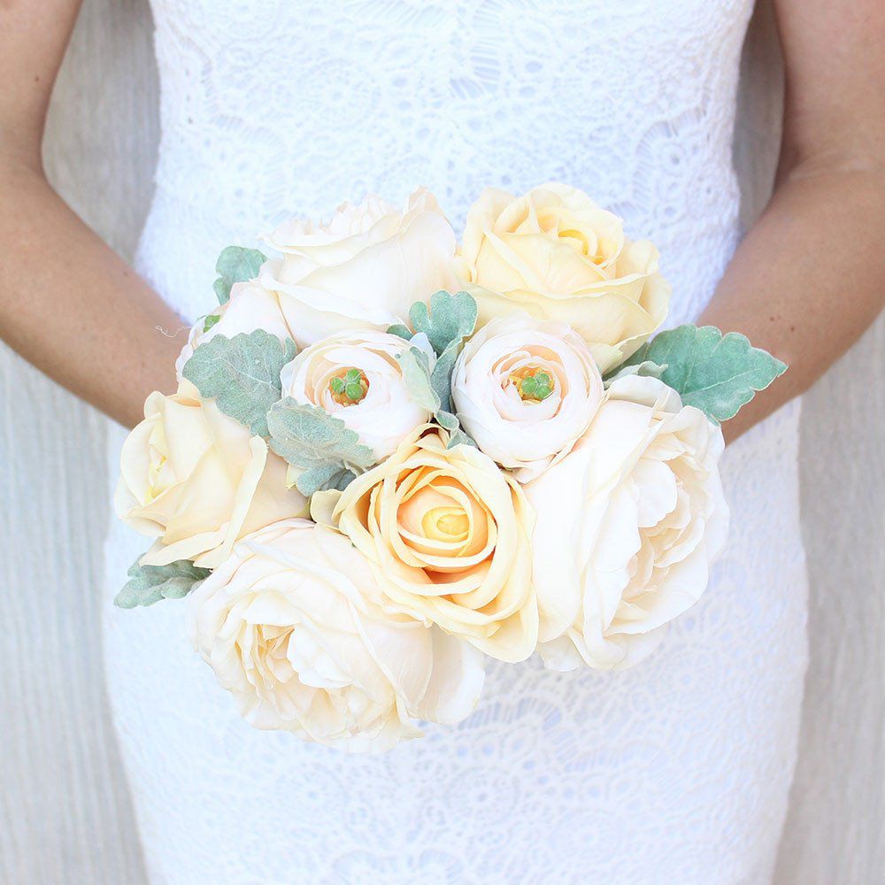 US White Artificial Rose Flower Wedding Party Bridal Bouquet Romantic Decor 