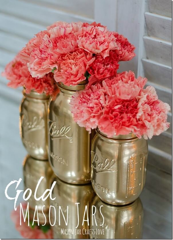 Painted Mason jars set of 2 Pale Pink & Rose Gold Weddings/Home Decor 