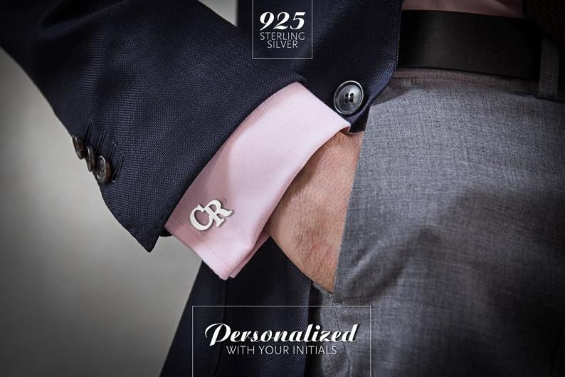 Elefezar Personalized Sterling Silver Initial Cufflinks Set for Men Gifts Custom 2 Letters
