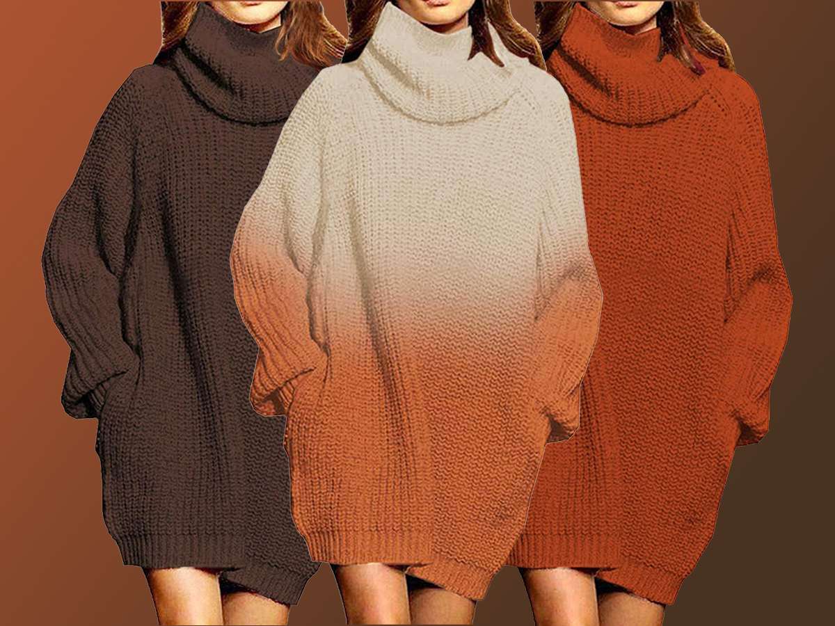 Forthery-Women Long Sleeve Turtleneck Sweater Dress Cable Knit Turtleneck Slim Fit Loose Oversize Jumper Dress