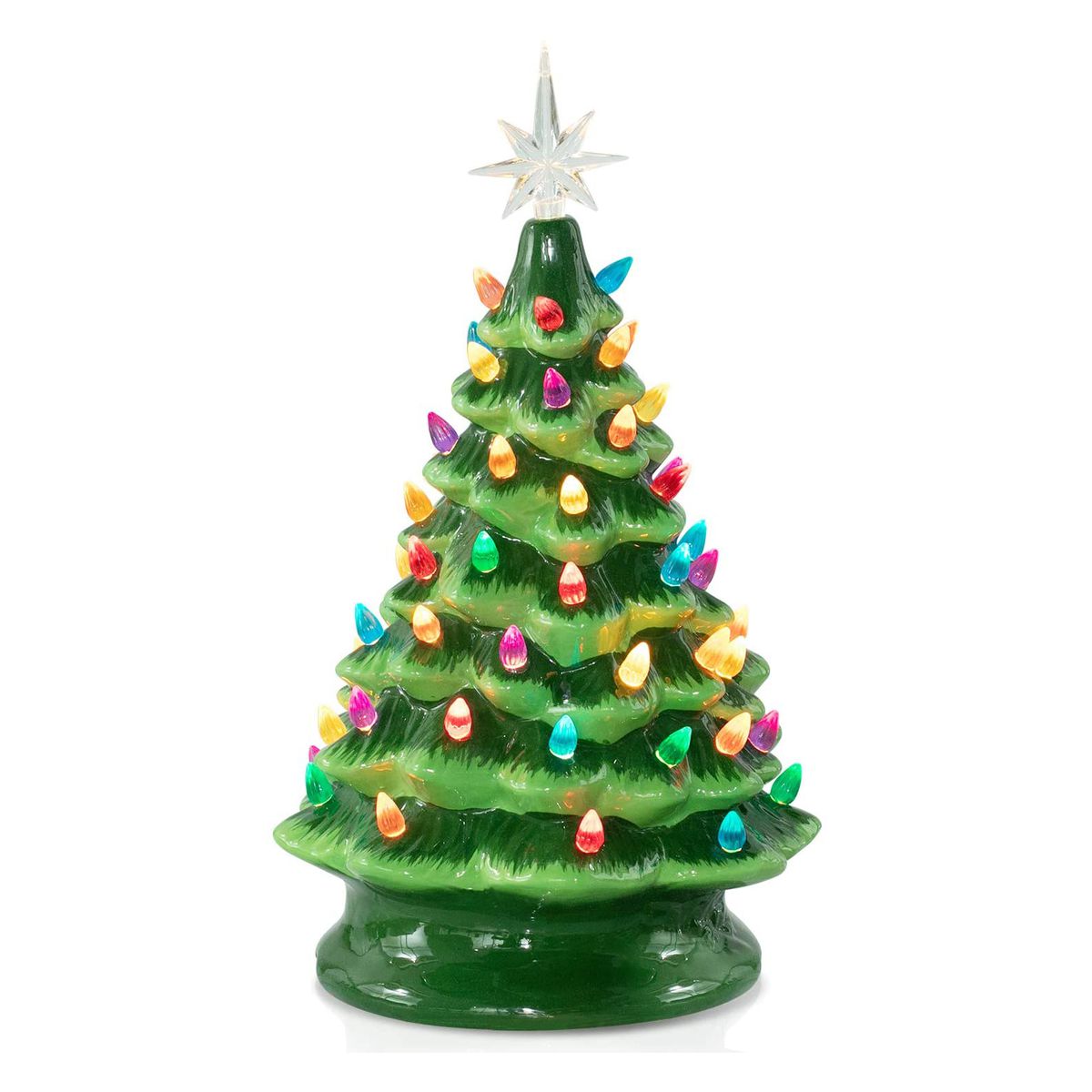 Green Small Retro Lighted Tabletop Christmas Trees
