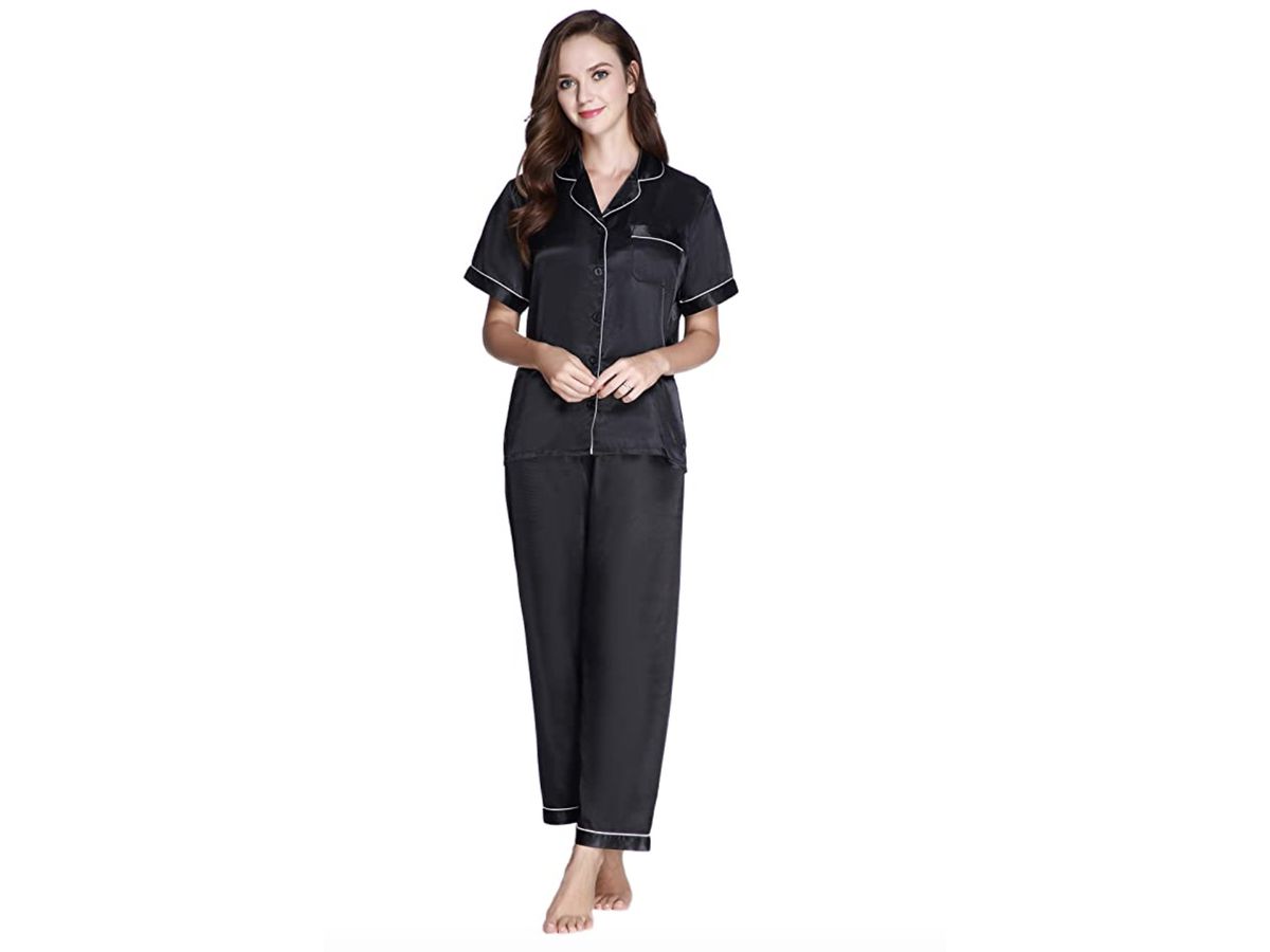 SWOMOG Women Pajama Sets Two-Piece Nightwear Short Sleeve Sleepwear Button Down Pj Lounge Sets with Long Pants