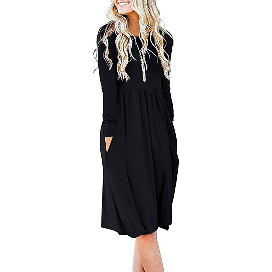 Brand find Women's Casual Button V Neck Shirt Dress Long Sleeve Loose Blouse Dresses with Pockets