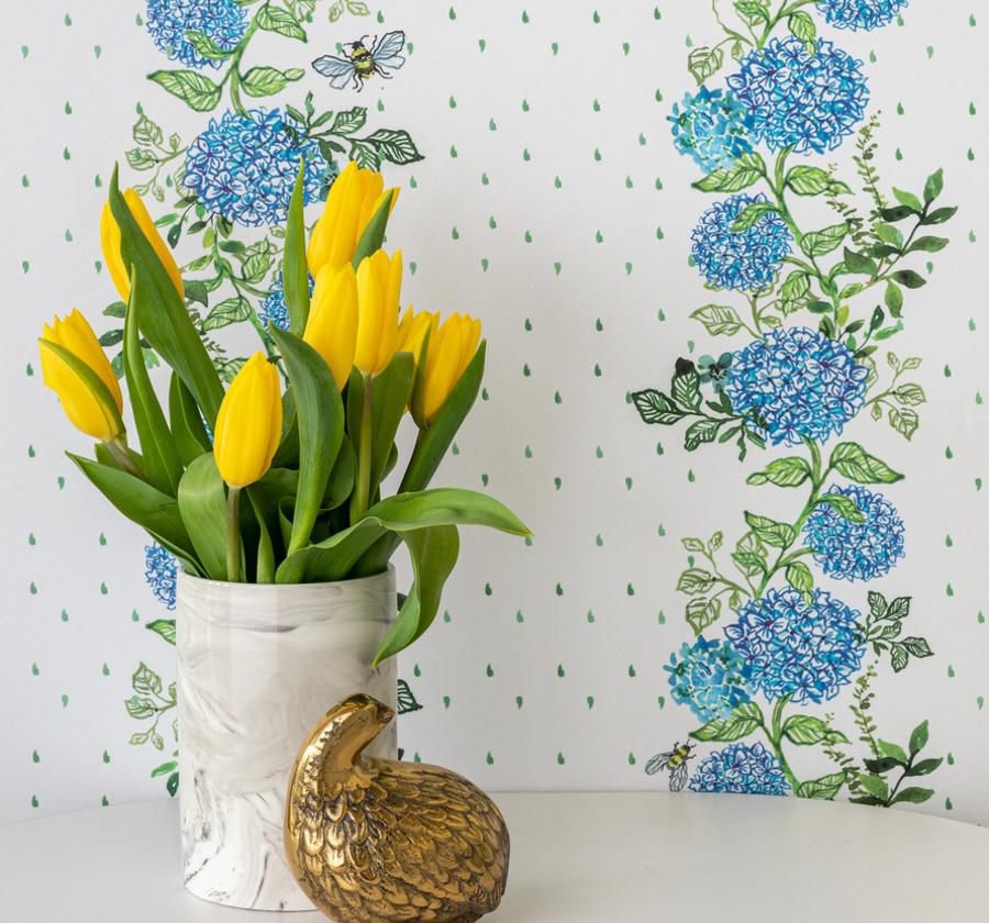 Peel-and-Stick Removable Wallpaper Navy Floral Autumn Blooms Painted Vibrant