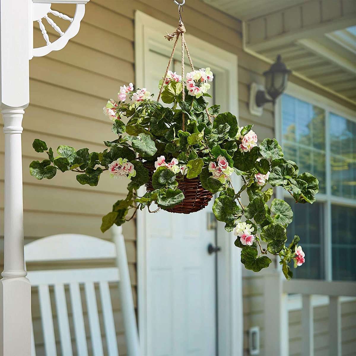 Hanging Basket With Artificial flowers large roses and berries unique hand made 