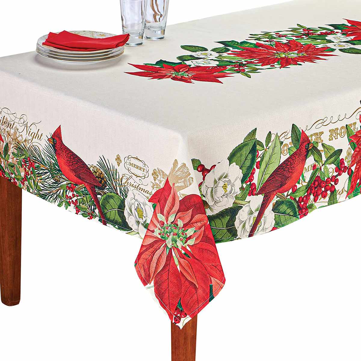 Exploded Plaid White & Silver Metallic Tablecloth Christmas/Holiday 84" x 60" 
