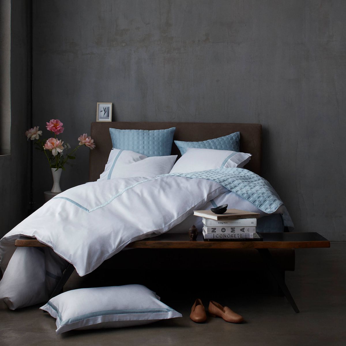 Cotton Blend Blue Priting Bedding Set Duvet Cover+Sheet+Pillow Case Four-Piece 