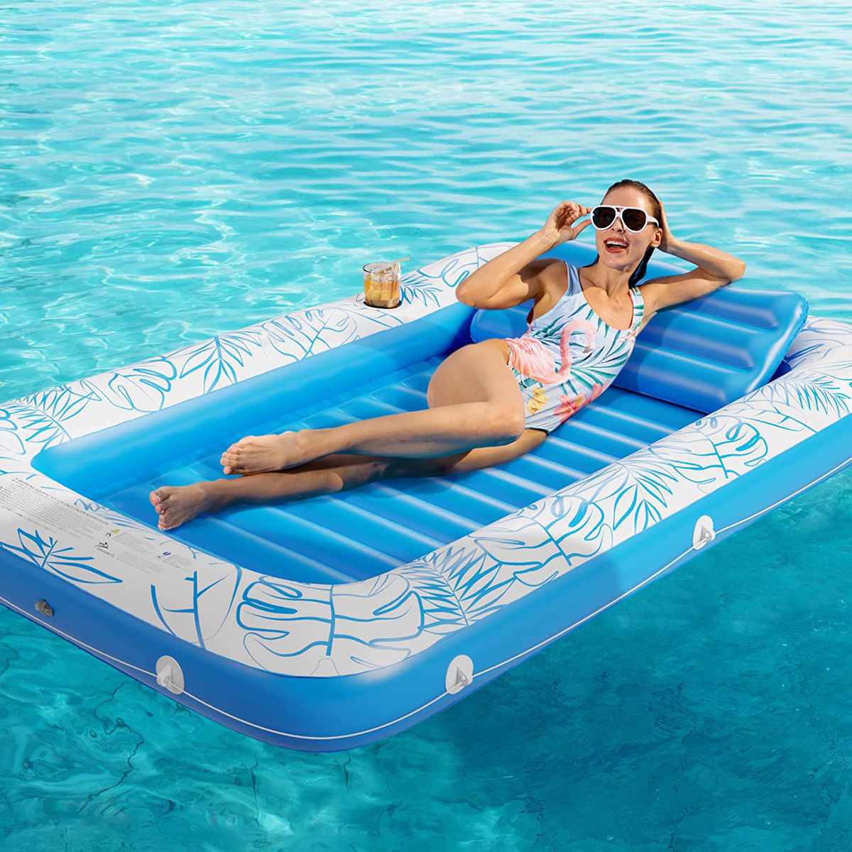 Inflatable Reclining Pool Lounger Chair Sunbathing Beach Sun Swimming Lake Raft 