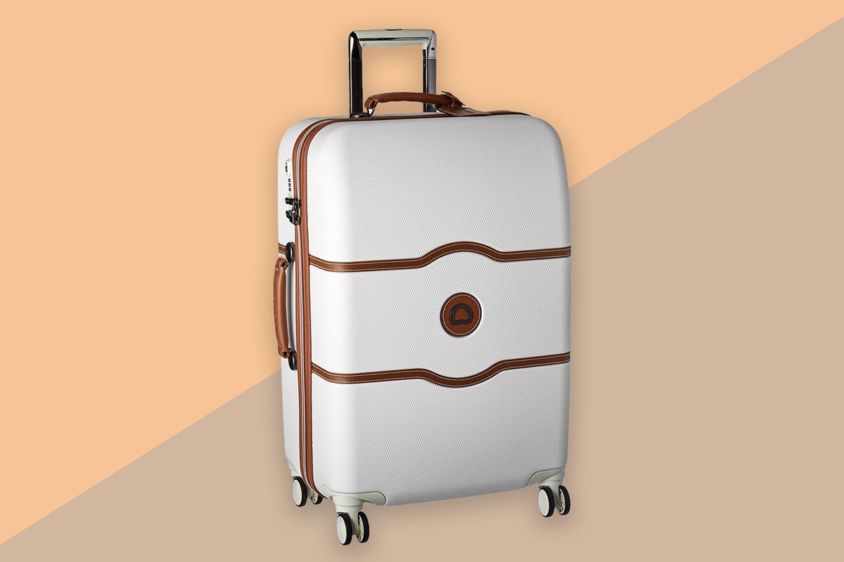 Champagne White 28-Inch DELSEY Paris Chatelet Hard Hardside Large Checked Spinner Suitcase
