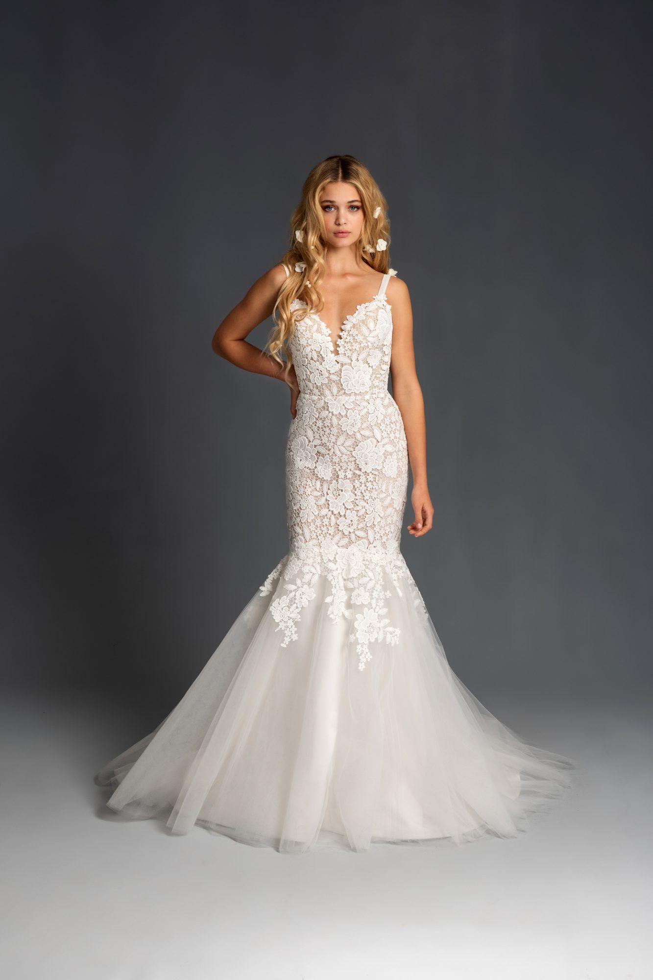 blush lace mermaid wedding dress