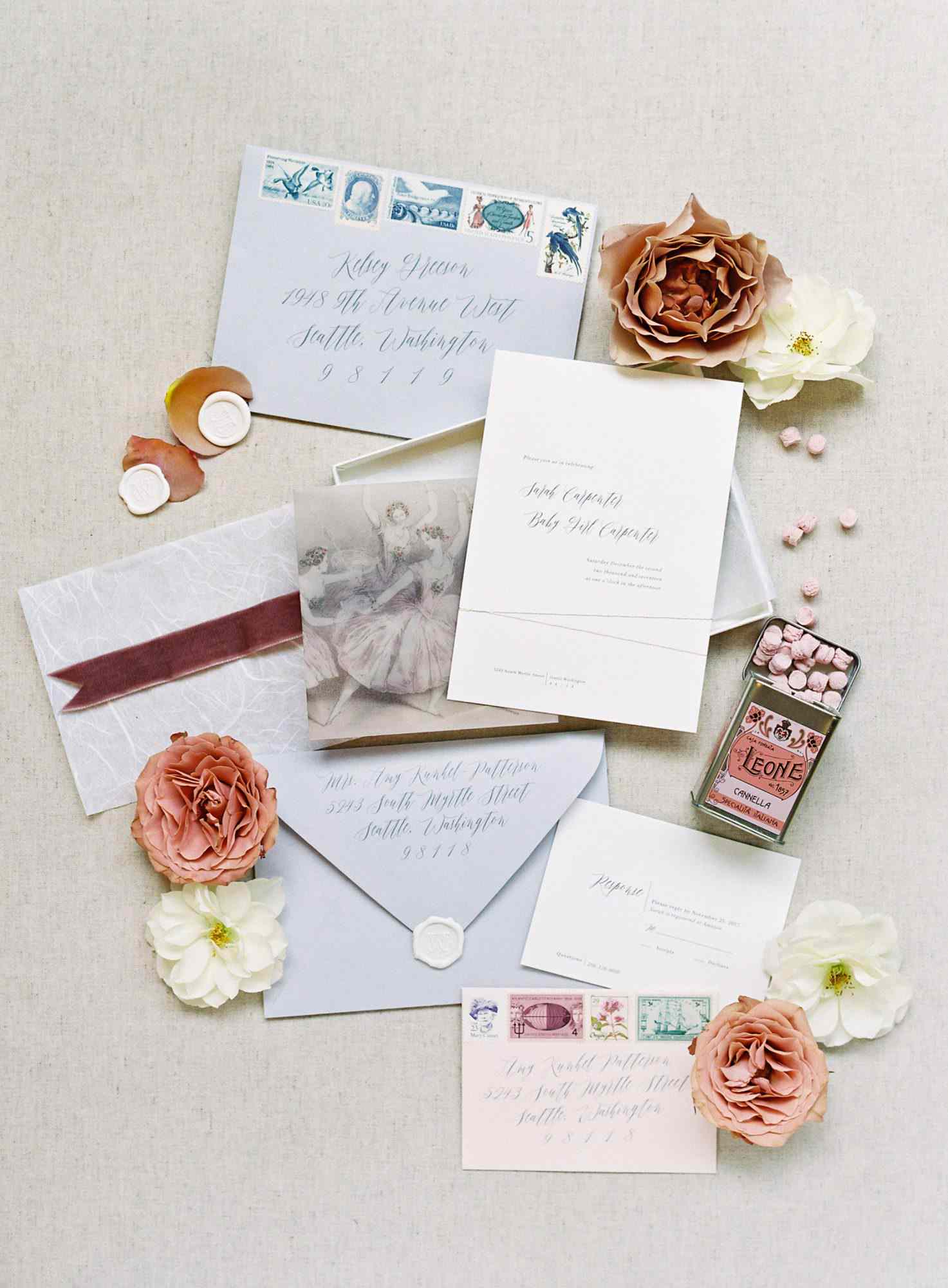 20  Rainbow WEDDING SHOWER Postcards or Flat Cards Env Invitations 