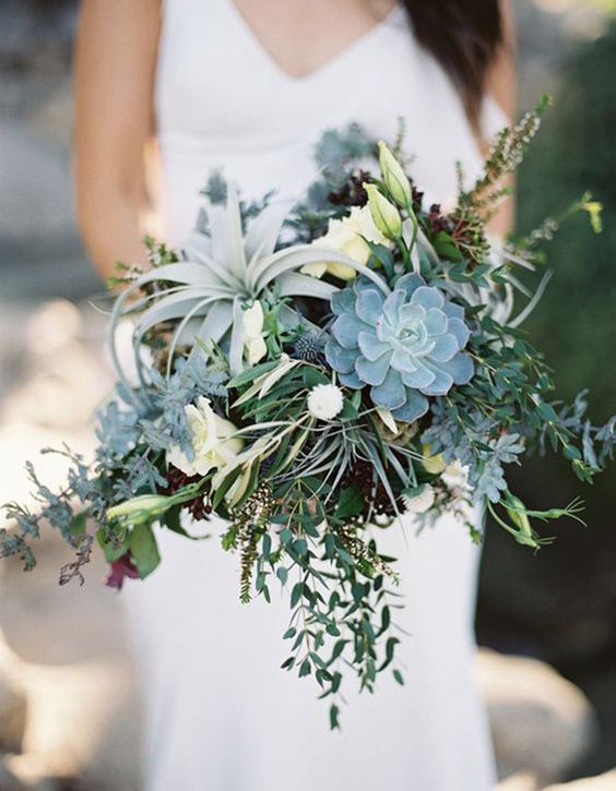 Fall Bridal Bouquet With Succulents & Groom Boutonnière Designed In Your Colors 