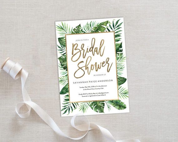 Modern Simple Handwritten Script and Leaf Branch Illustration Editable Bridal Shower Printable Invitation for Classic Themed Weddings