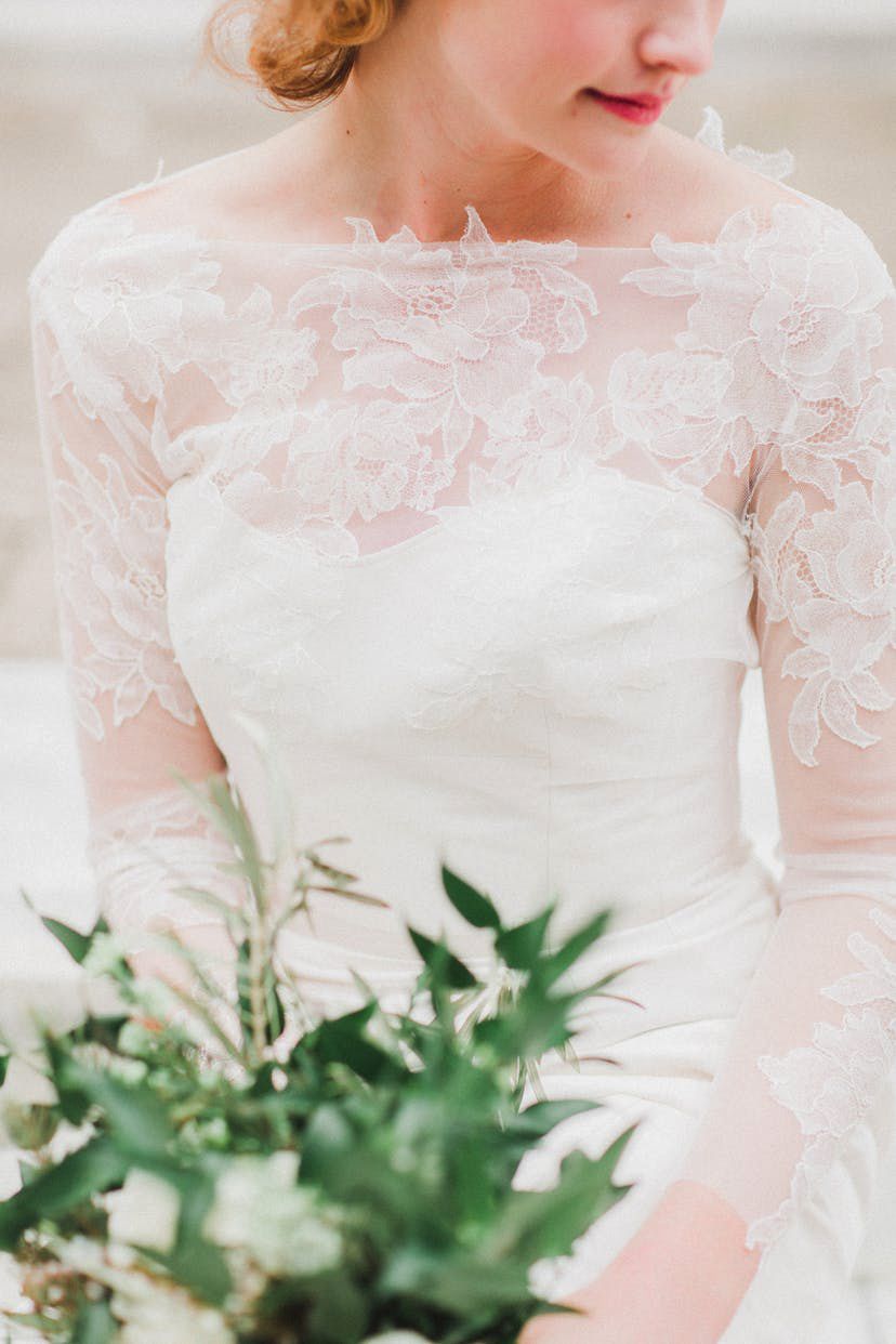 boat neck lace wedding dress