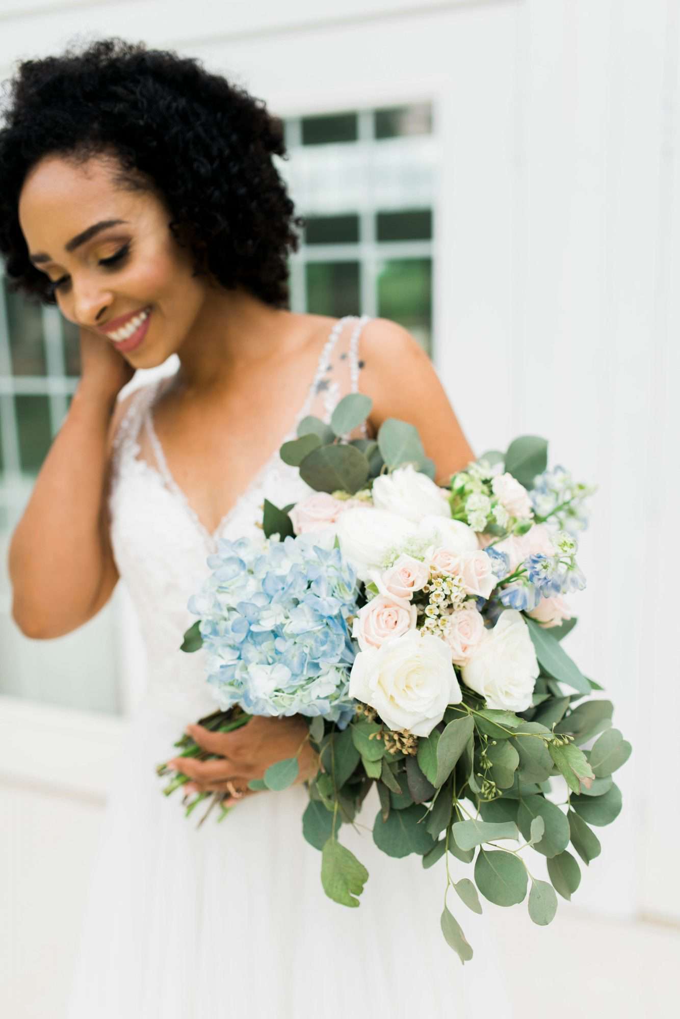 LARGE WEDDING BOUQUET WHITE AND LIGHT BLUE  &  BOUT OR ANY COLOR 