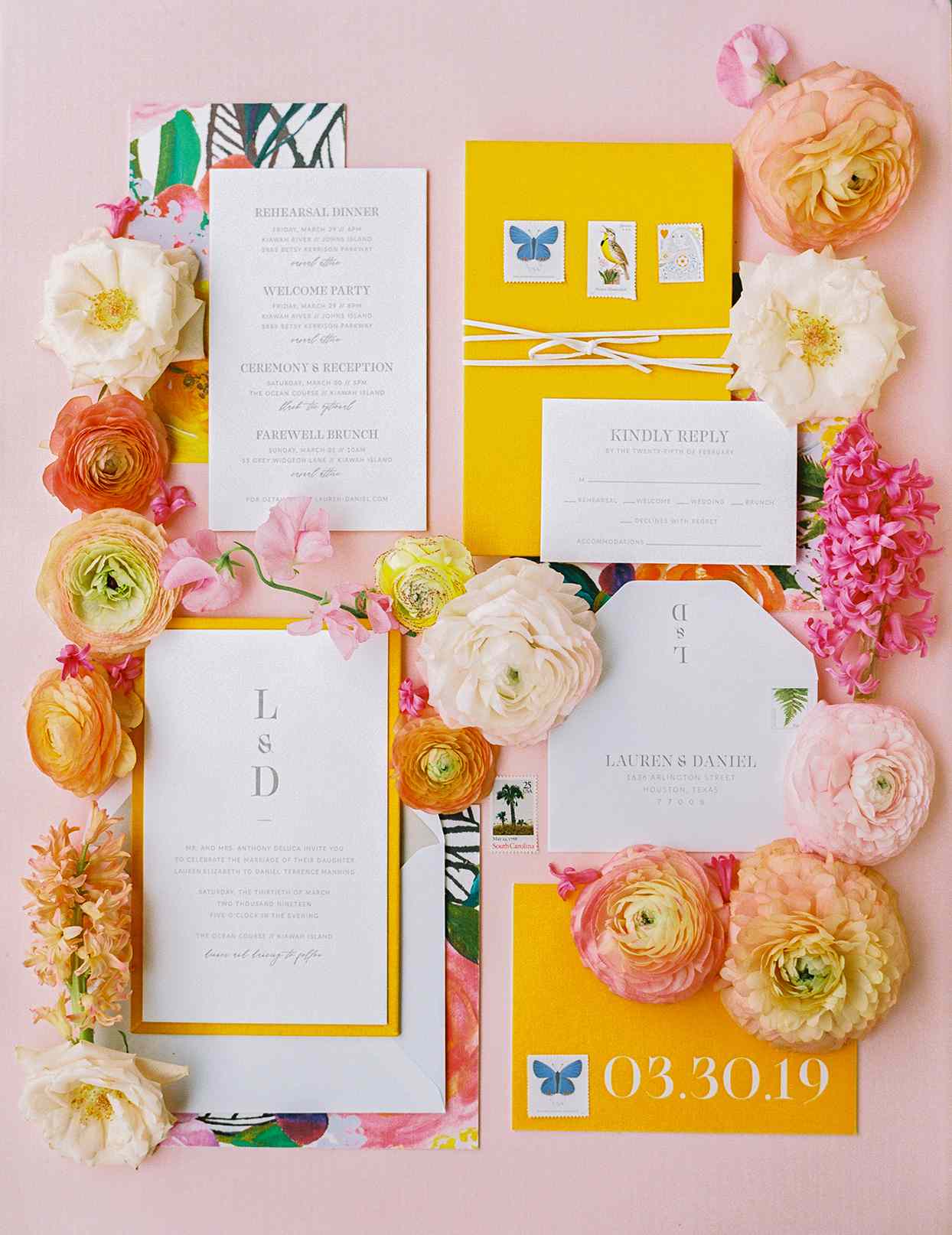 Orange pink and grey wedding invitation  Orange and pink invitation  Floral wedding invitation