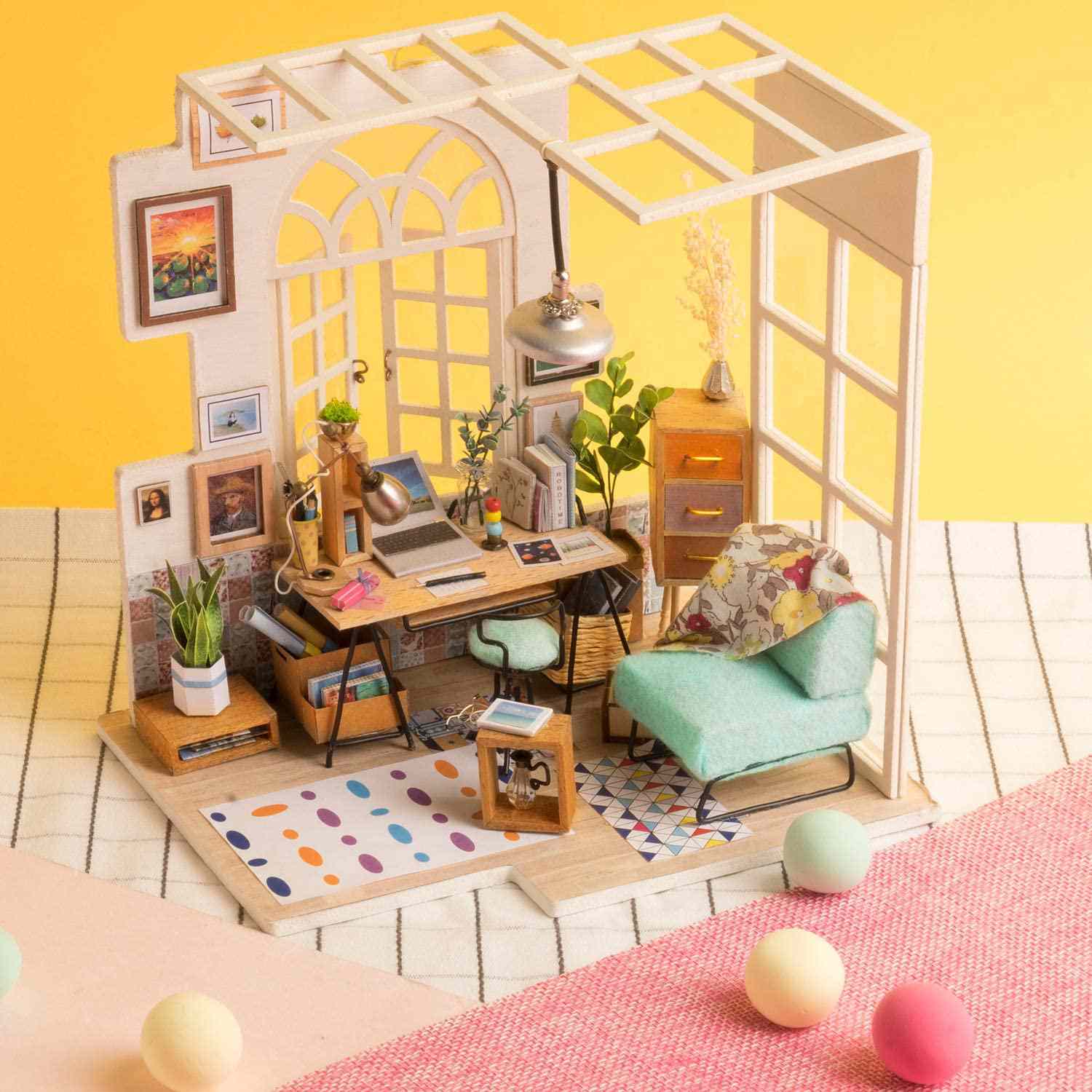 Dollhouse Miniature with Furniture,DIY 3D Wooden Doll House Kit Mini World Series Style Plus with Mini Glass Cover,1:24 Scale Creative Room Idea Best Gift for Friend Lover Mini-004