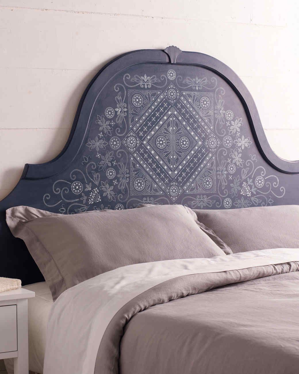Batik Pattern Stenciled Headboard, Martha Stewart Metal Bed Frame