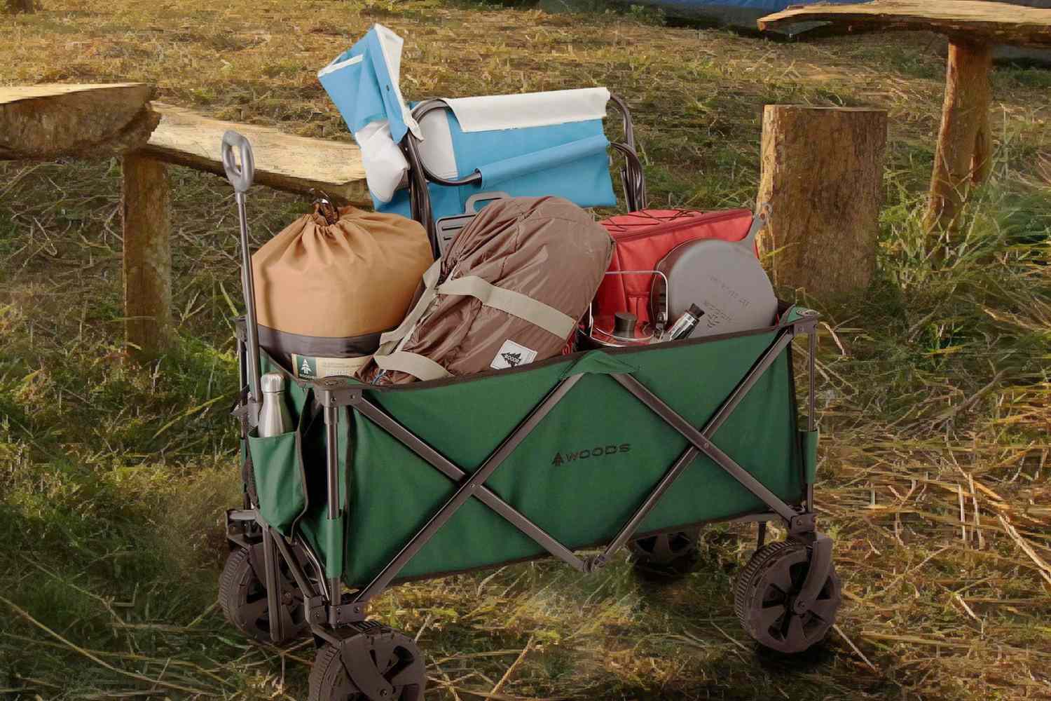 Folding Wagon Steel Frame Collapsible Utility Cart Safe Turn w/ Active Steering 
